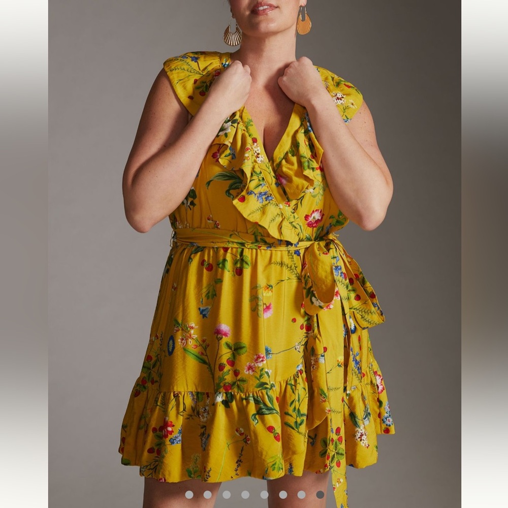 Anthropologie/Maeve mustard faux wrap mini dress, sz 1x